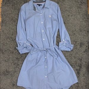 Tommy Hilfiger blue polka-dotted button up dress
